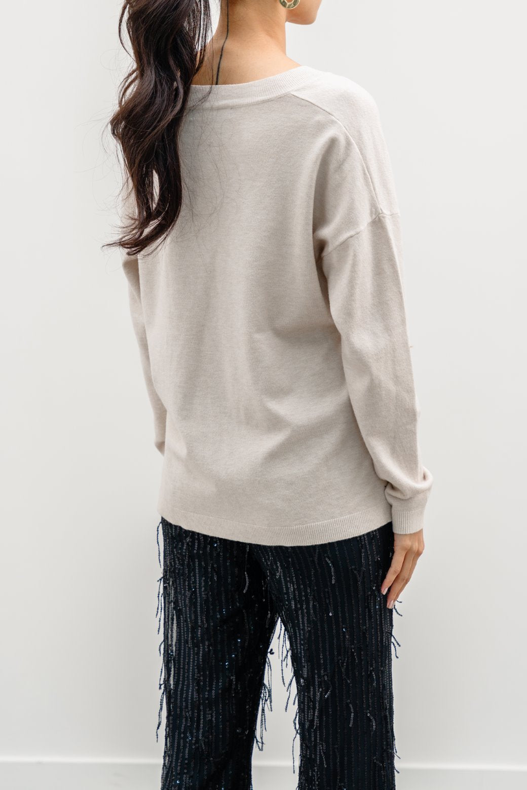 BEIGE HOMEBODY V-NECK SWEATER