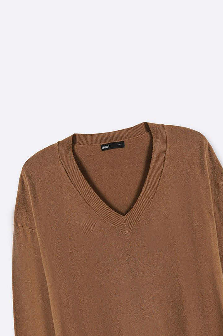 CAMEL HOMEBODY V-NECK SWEATER