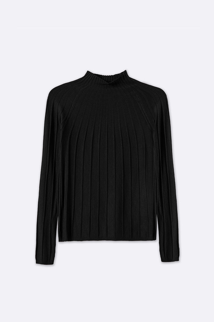 BLACK RIBBED BODYCON SWEATER