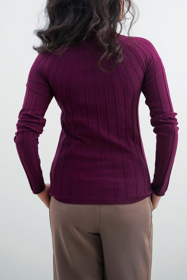 MAROON RIBBED BODYCON SWEATER