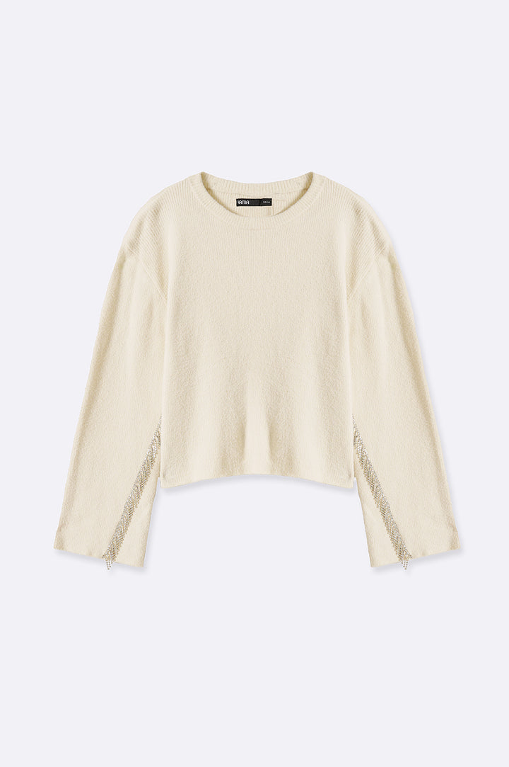 CREAM RHINESTONE FRINGE JUMPER