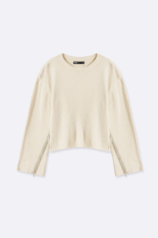 CREAM RHINESTONE FRINGE JUMPER