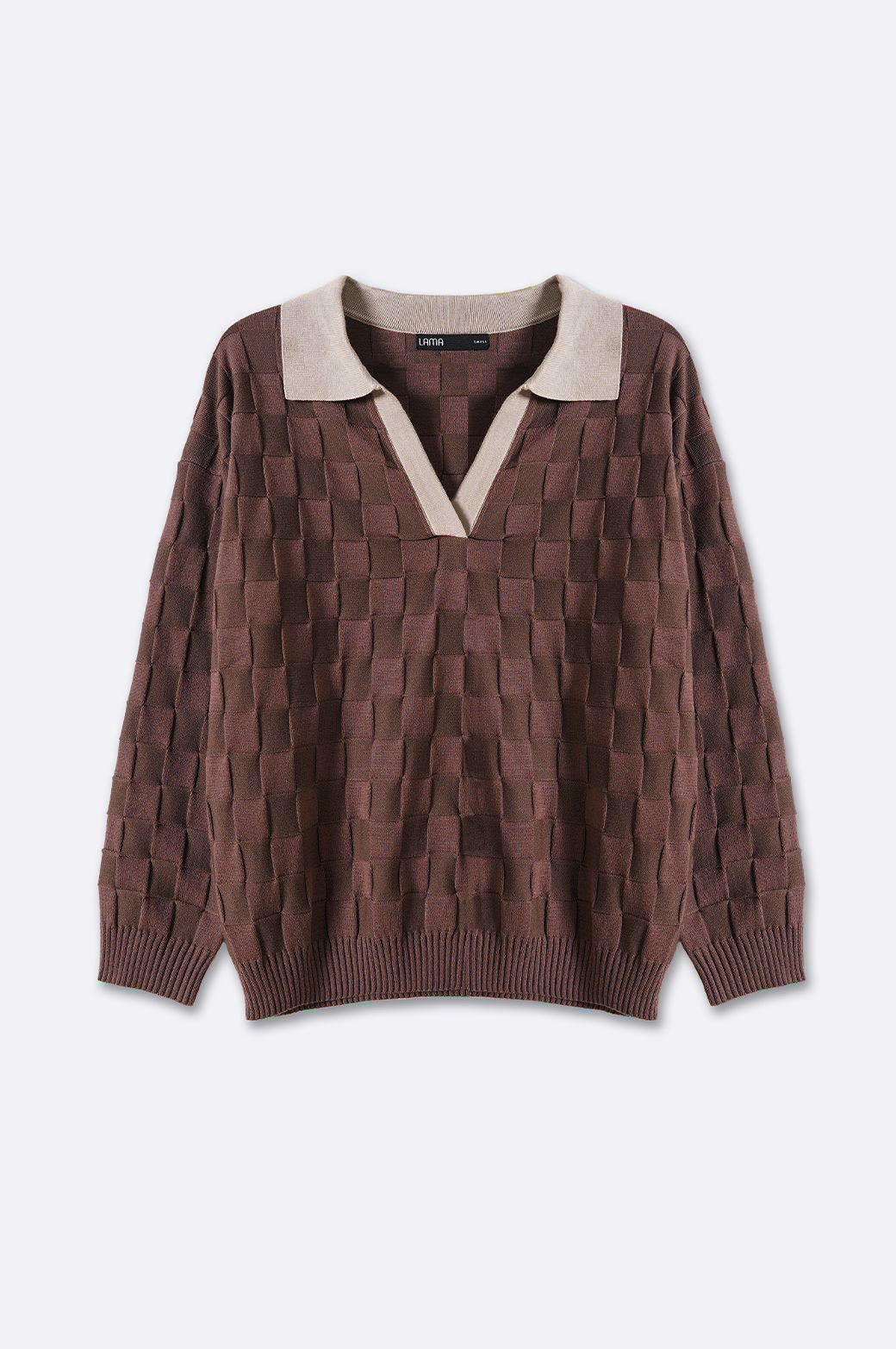 BROWN CHECKERED KNIT POLO