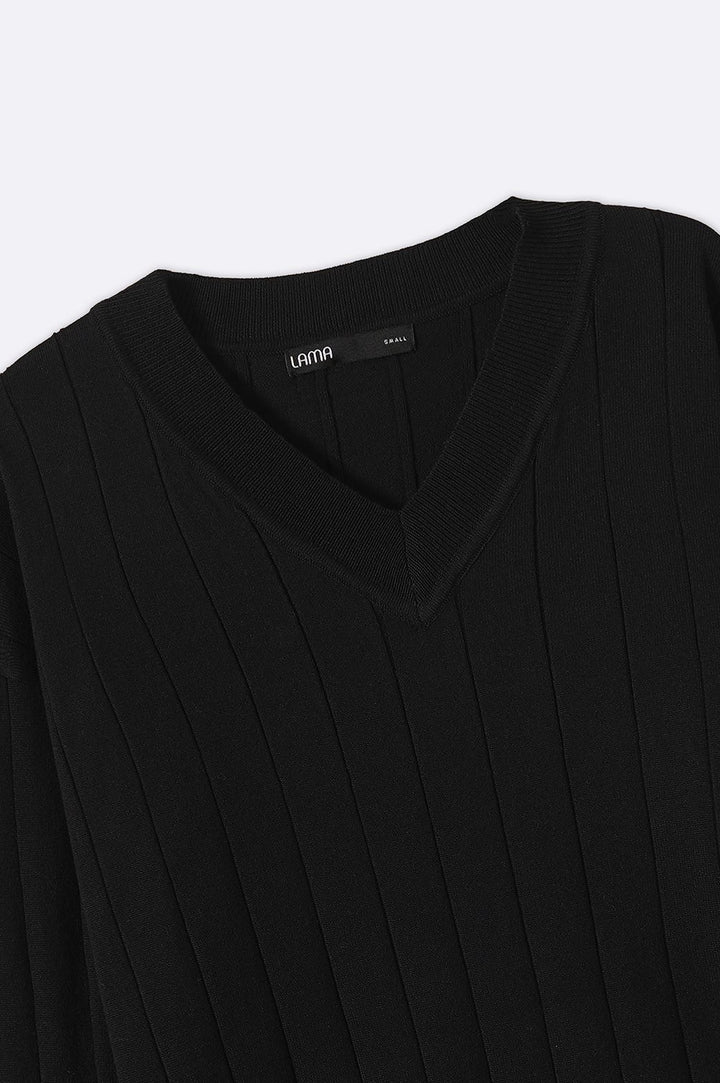 BLACK SOFT RIB-KNIT JUMPER