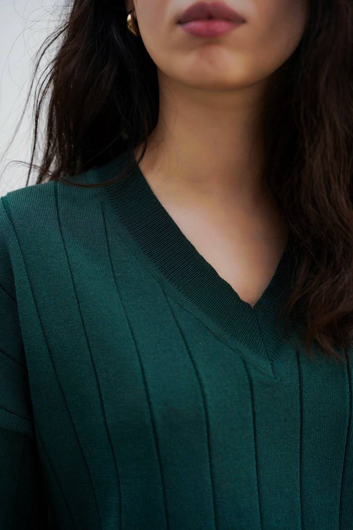 GREEN SOFT RIB-KNIT JUMPER