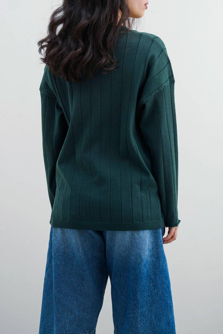 GREEN SOFT RIB-KNIT JUMPER