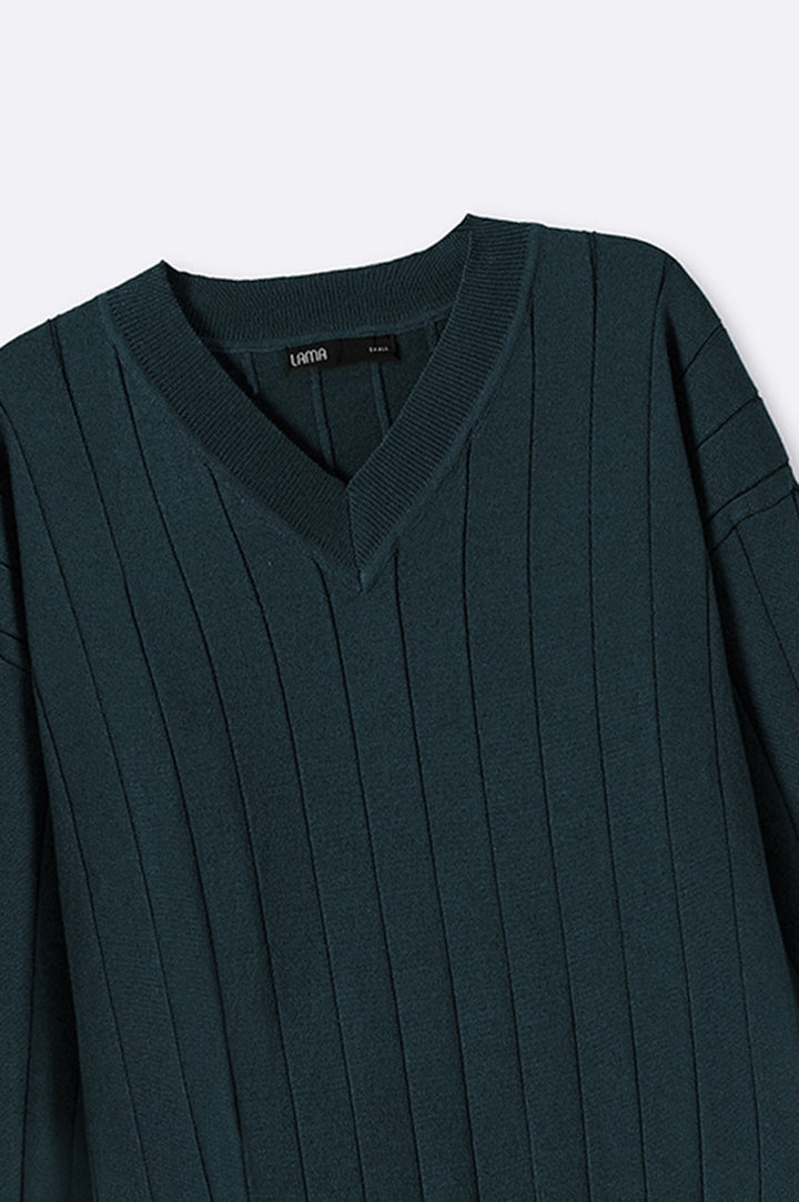 GREEN SOFT RIB-KNIT JUMPER