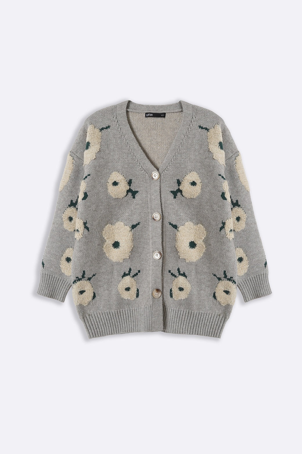 GREY DAISIES JACQUARD CARDIGAN