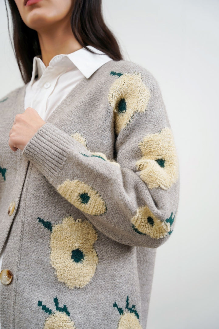 GREY DAISIES JACQUARD CARDIGAN