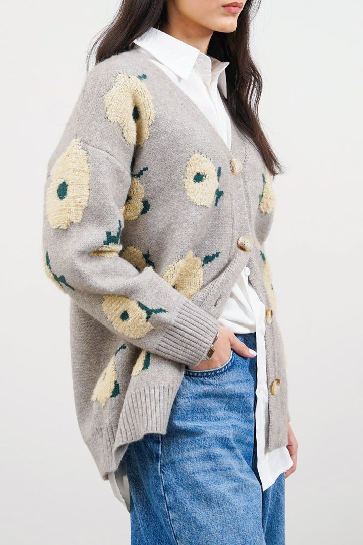 GREY DAISIES JACQUARD CARDIGAN