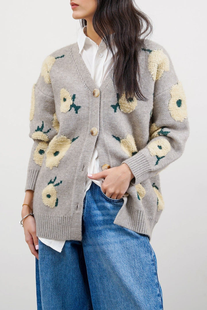 GREY DAISIES JACQUARD CARDIGAN