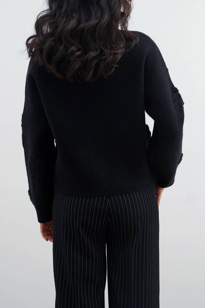 BLACK TEXTURED PALM CARDIGAN