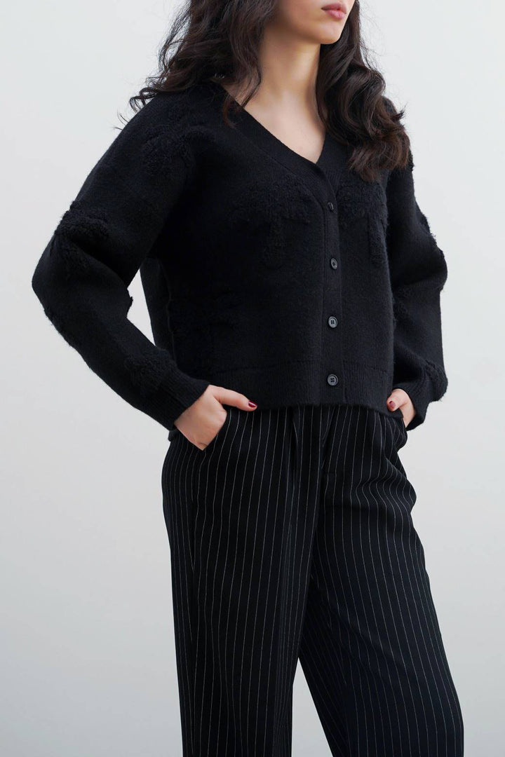 BLACK TEXTURED PALM CARDIGAN