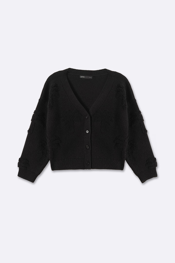 BLACK TEXTURED PALM CARDIGAN