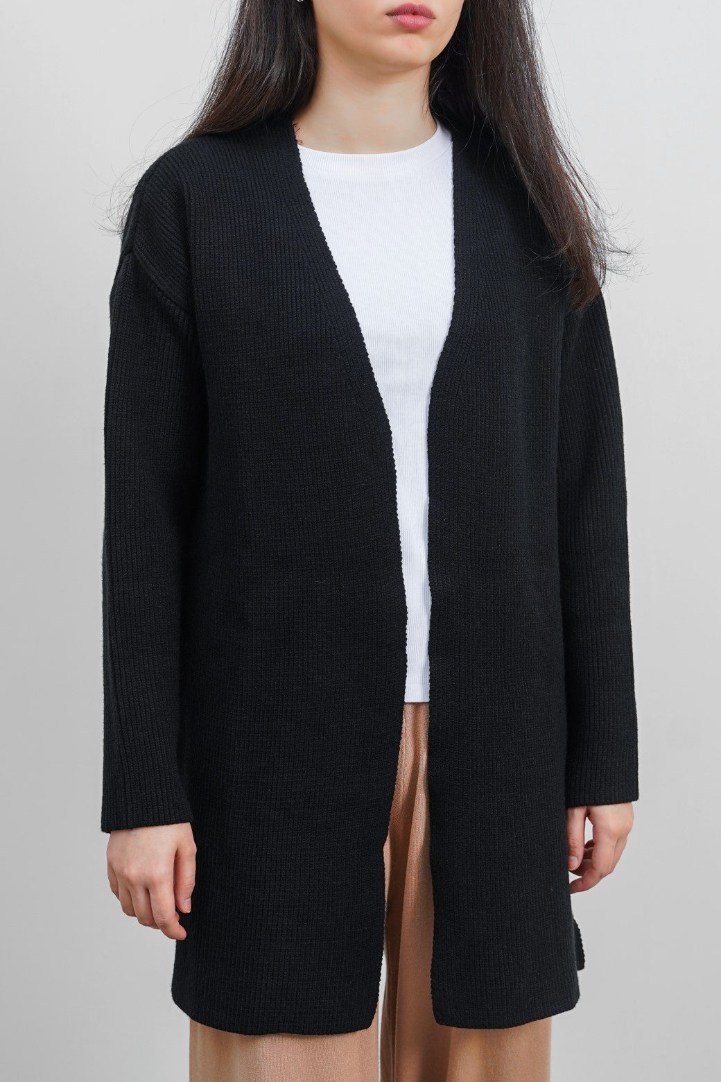 BLACK LONG KNIT CARDIGAN