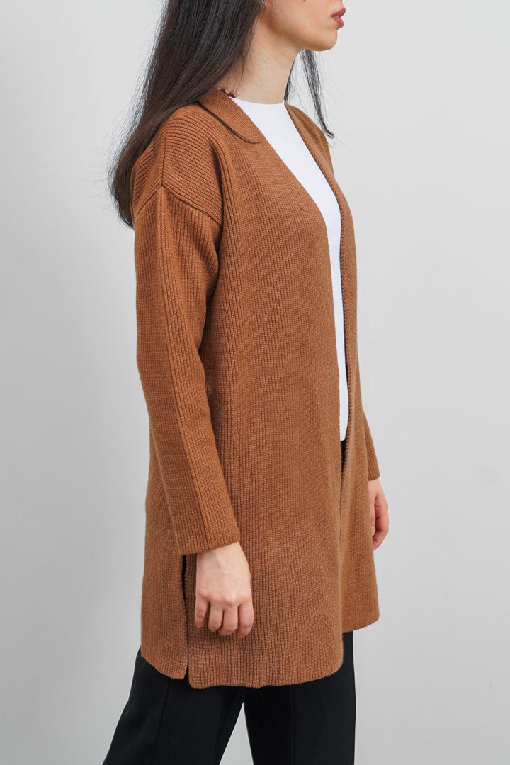 CAMEL LONG KNIT CARDIGAN