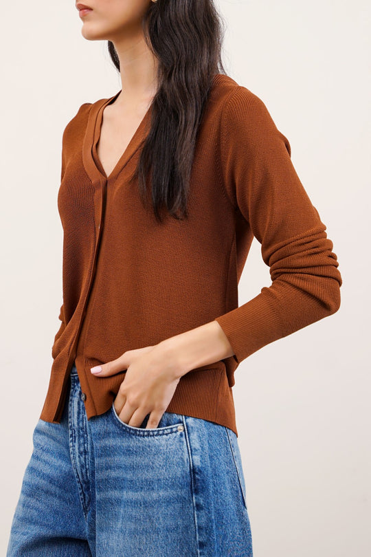 CAMEL NEEDLE KNIT CARDIGAN