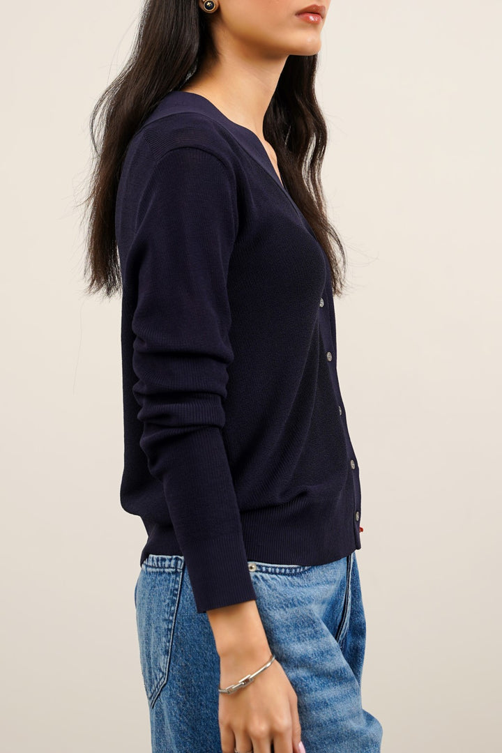 NAVY NEEDLE KNIT CARDIGAN