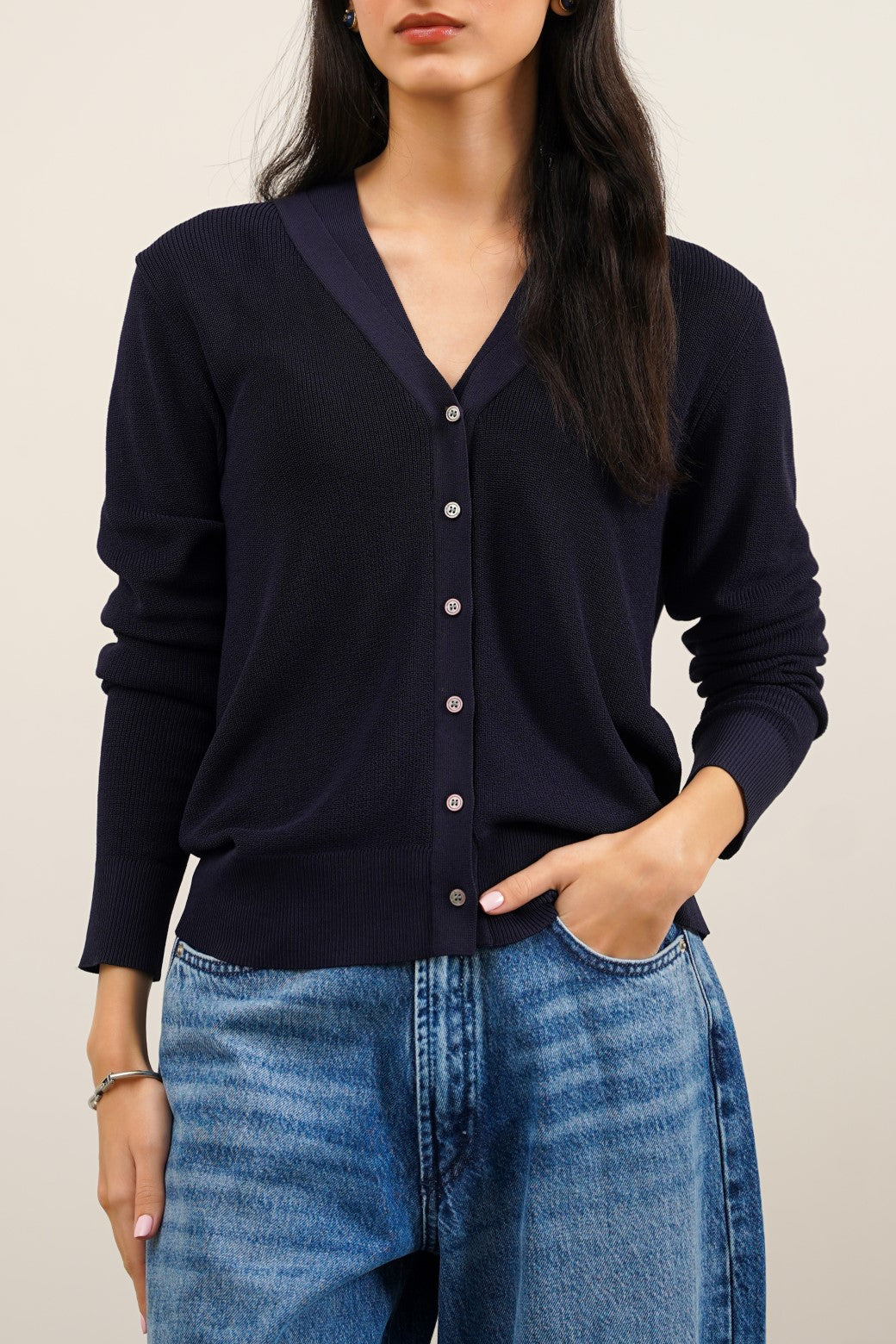 NAVY NEEDLE KNIT CARDIGAN