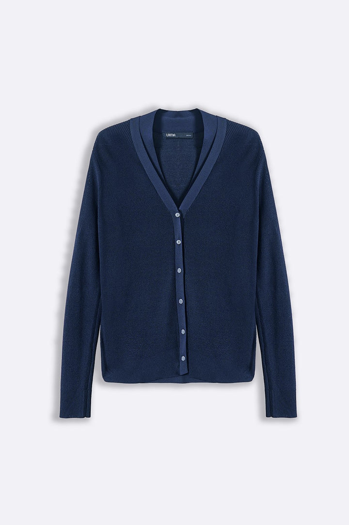 NAVY NEEDLE KNIT CARDIGAN