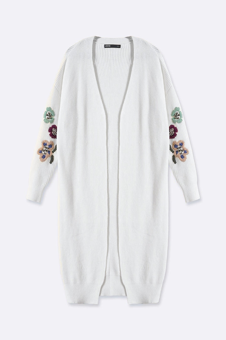 WHITE EXTRA LONG EMBROIDERED CARDIGAN