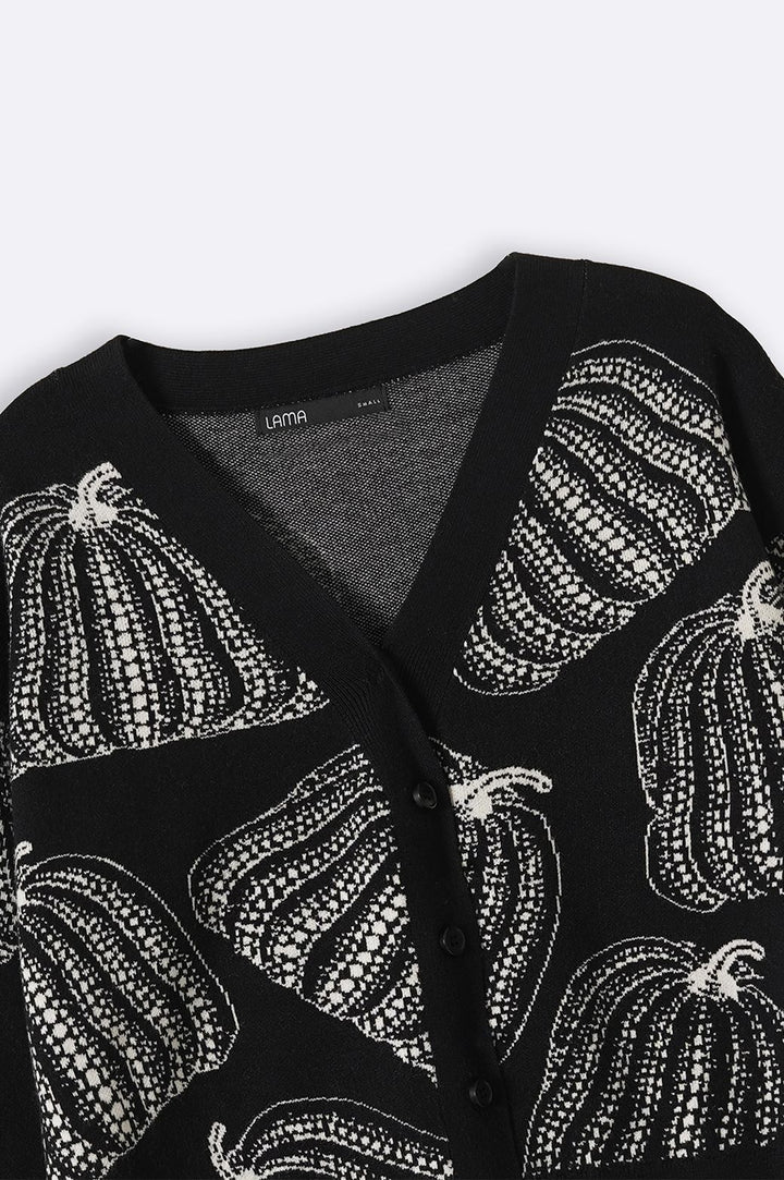 BLACK JACQUARD PUMPKIN CARDIGAN