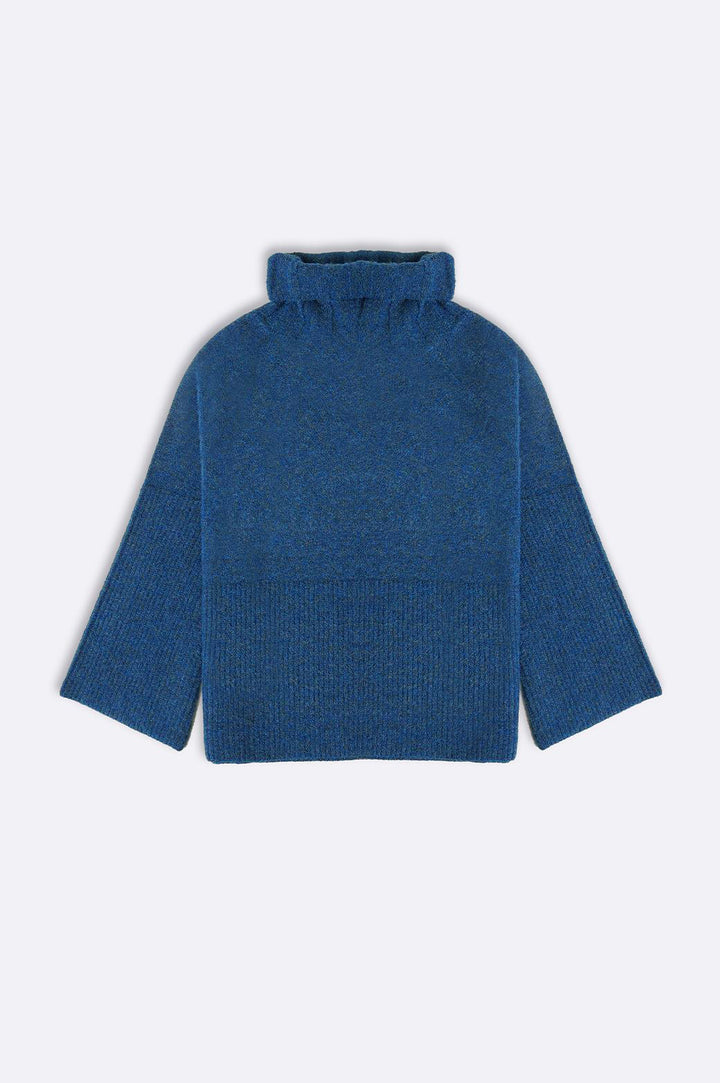 TEAL MOROCCO RIB SLEEVE SWEATER