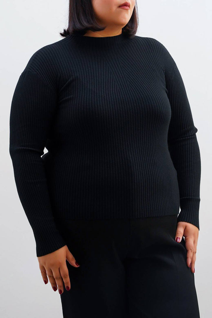 BLACK CURVE RIBBED BODYCON SWEATER