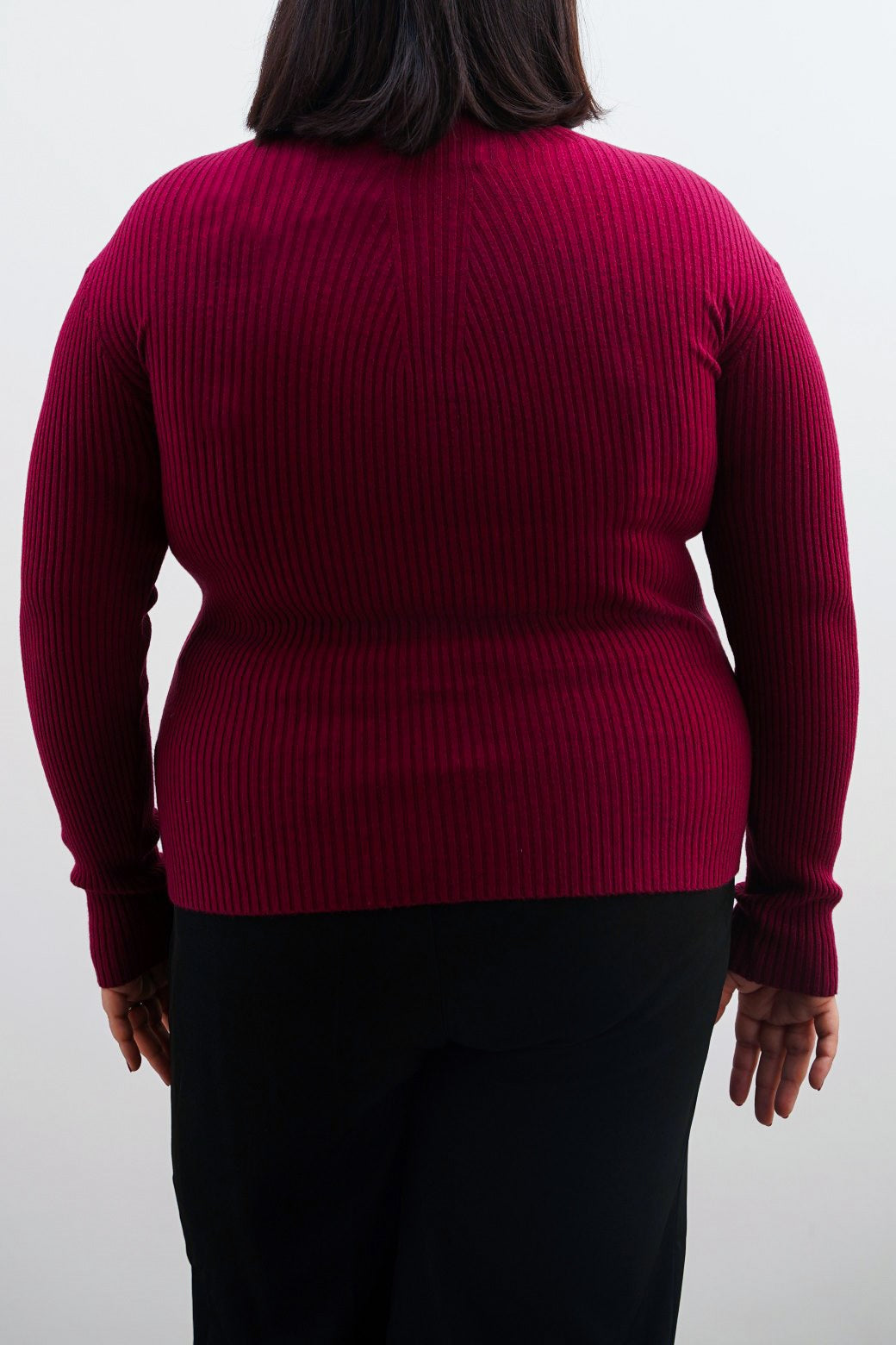 BURGUNDY CURVE RIBBED BODYCON SWEATER