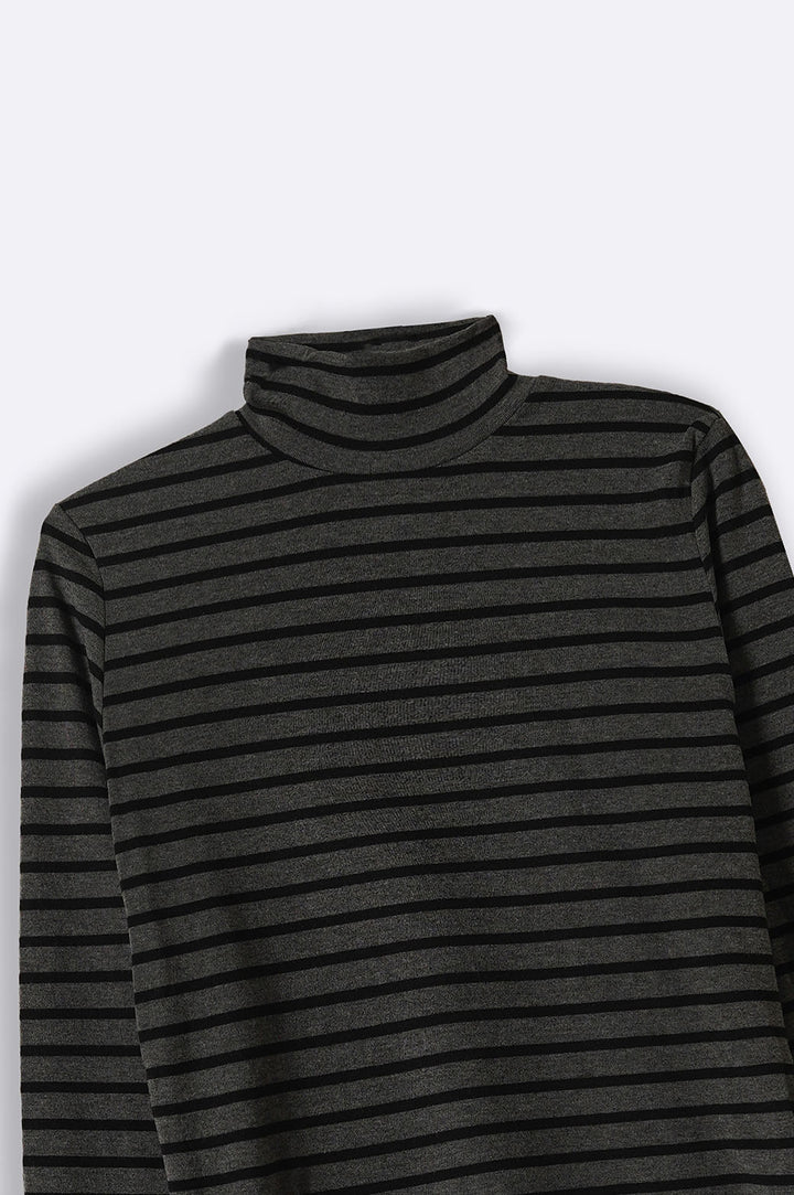 GREY STRIPED HIGH-NECK TOP