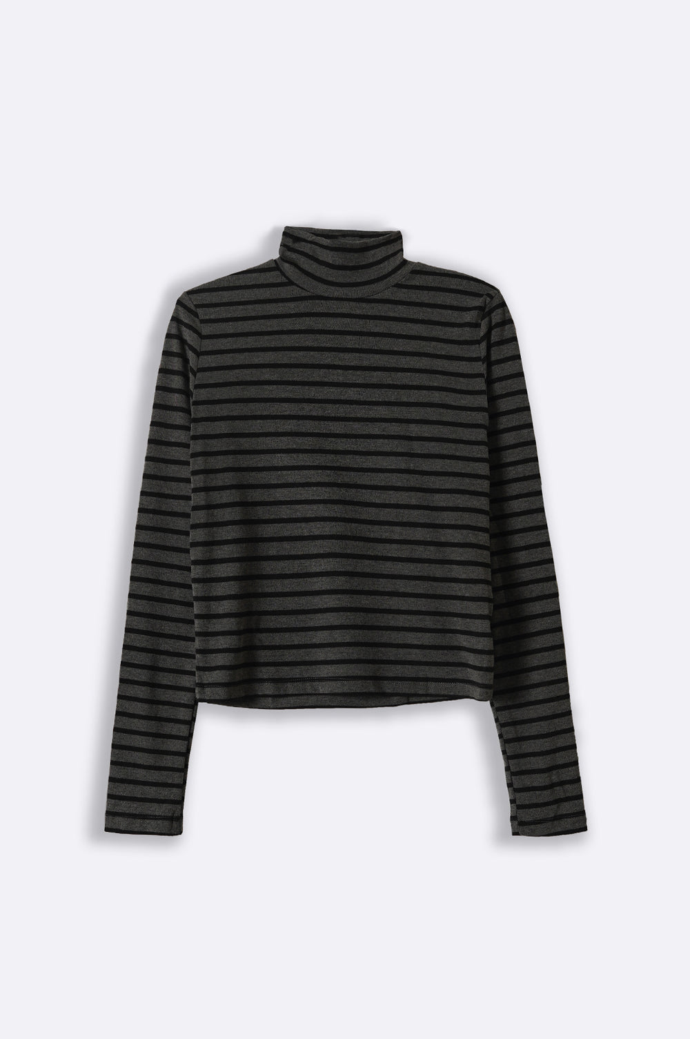 GREY STRIPED HIGH-NECK TOP