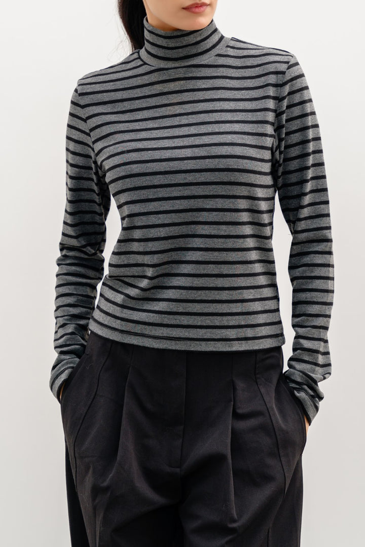 GREY STRIPED HIGH-NECK TOP