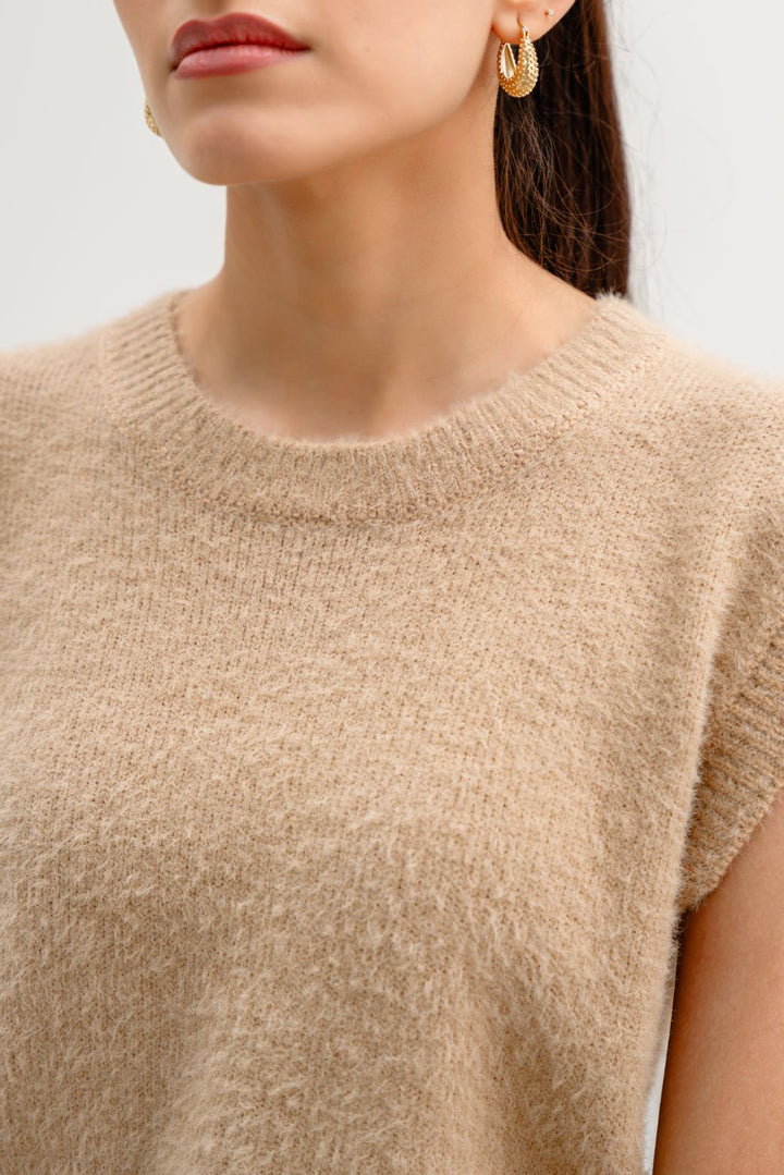 TAUPE SLEEVELESS ANGEL SWEATER