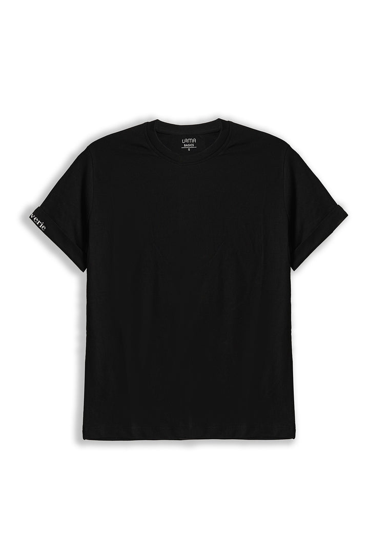 BLACK TEE WITH SLEEVE PRINT