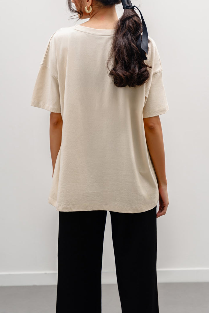 IVORY OVERSIZED T-SHIRT WITH PRINT