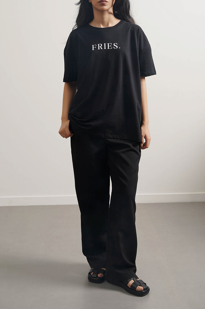 BLACK OVERSIZED T-SHIRT WITH PRINT