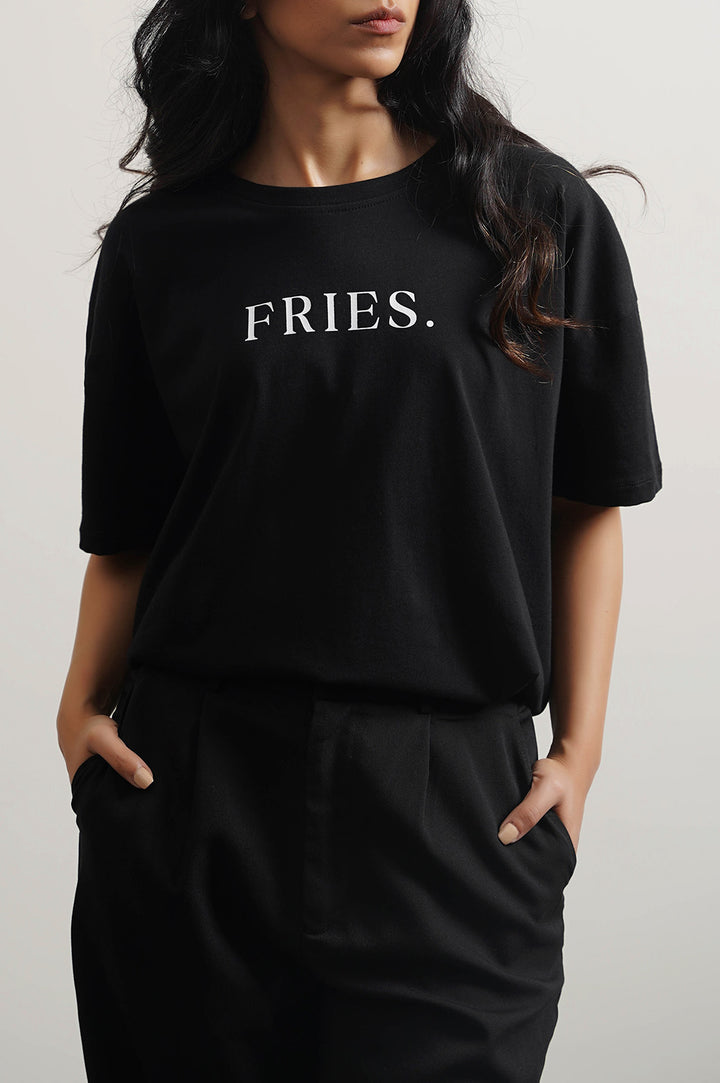 BLACK OVERSIZED T-SHIRT WITH PRINT