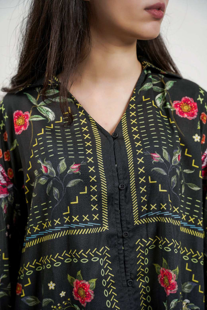 BLACK IRIS PRINTED SHIRT