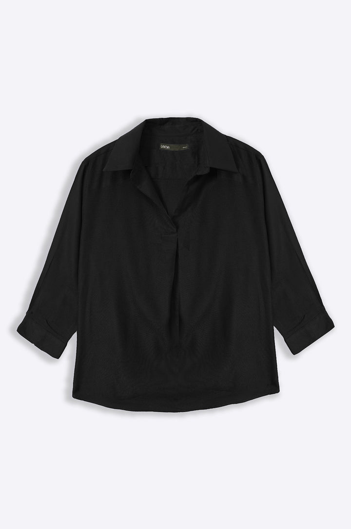 BLACK PLEATED BLOUSE