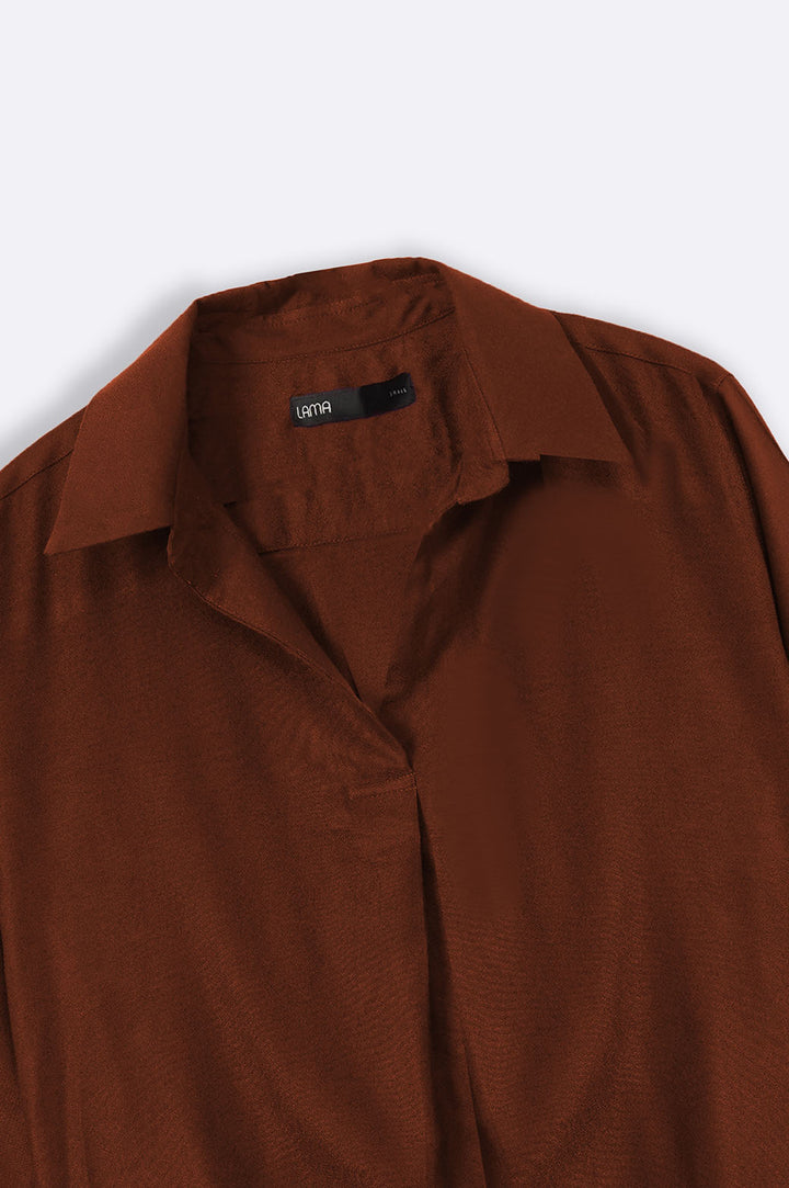 BROWN PLEATED BLOUSE