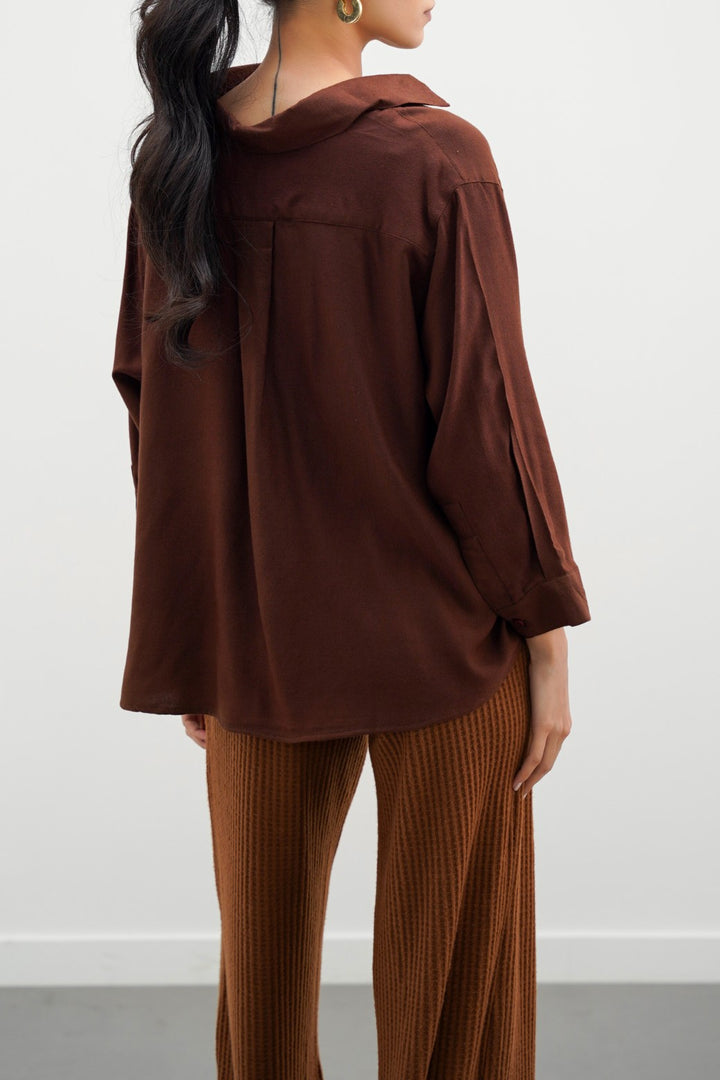 BROWN PLEATED BLOUSE