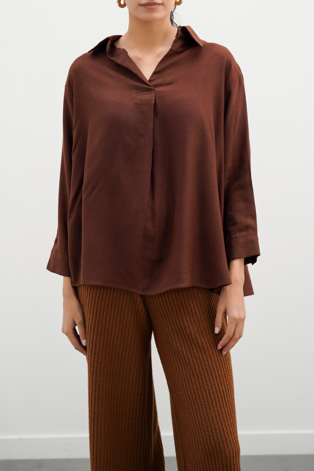 BROWN PLEATED BLOUSE