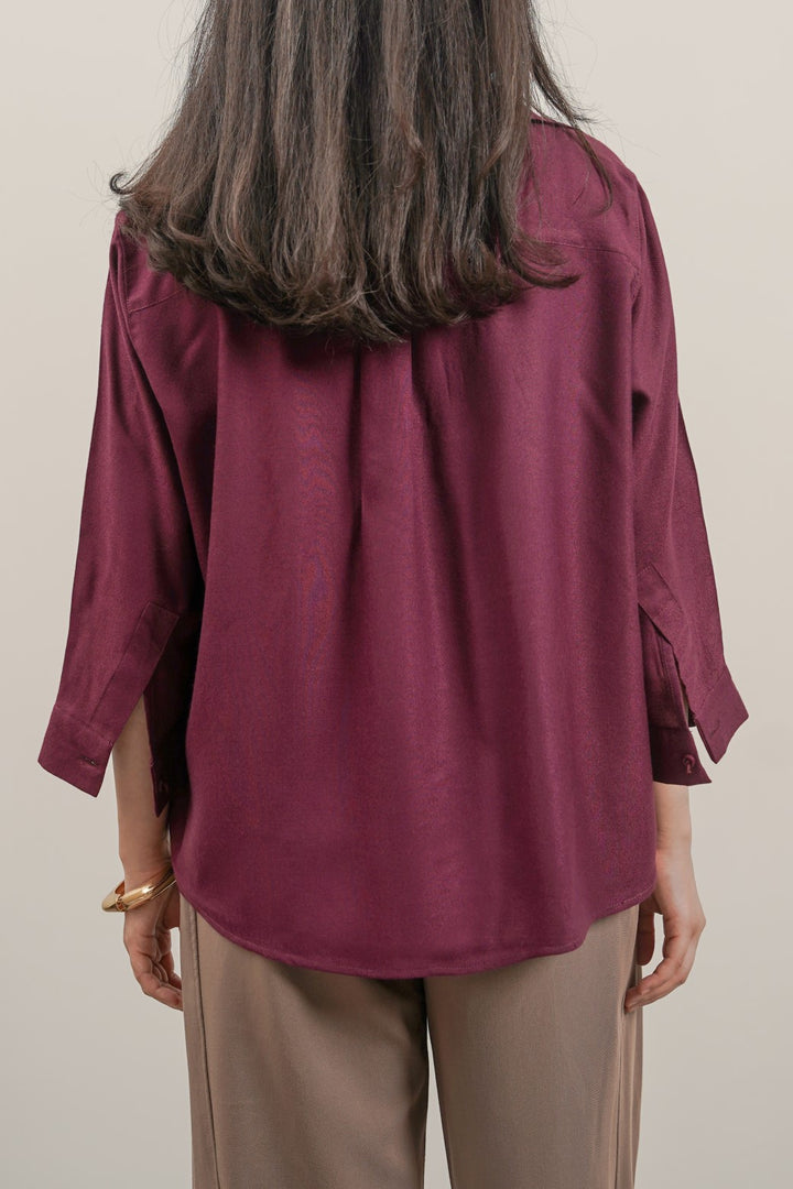 MAROON PLEATED BLOUSE