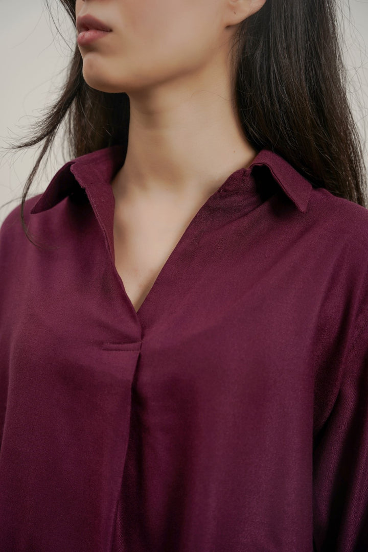 MAROON PLEATED BLOUSE