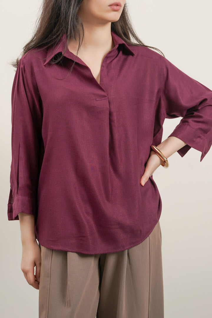 MAROON PLEATED BLOUSE