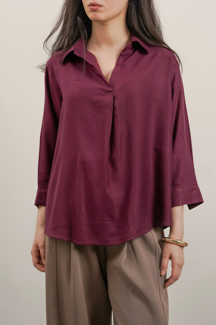 MAROON PLEATED BLOUSE