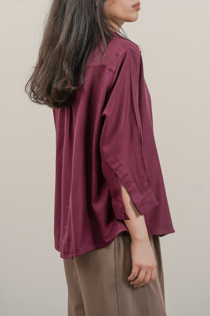 MAROON PLEATED BLOUSE