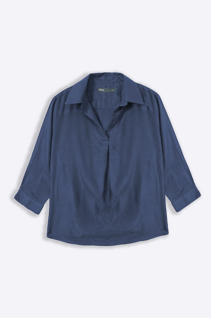 NAVY PLEATED BLOUSE