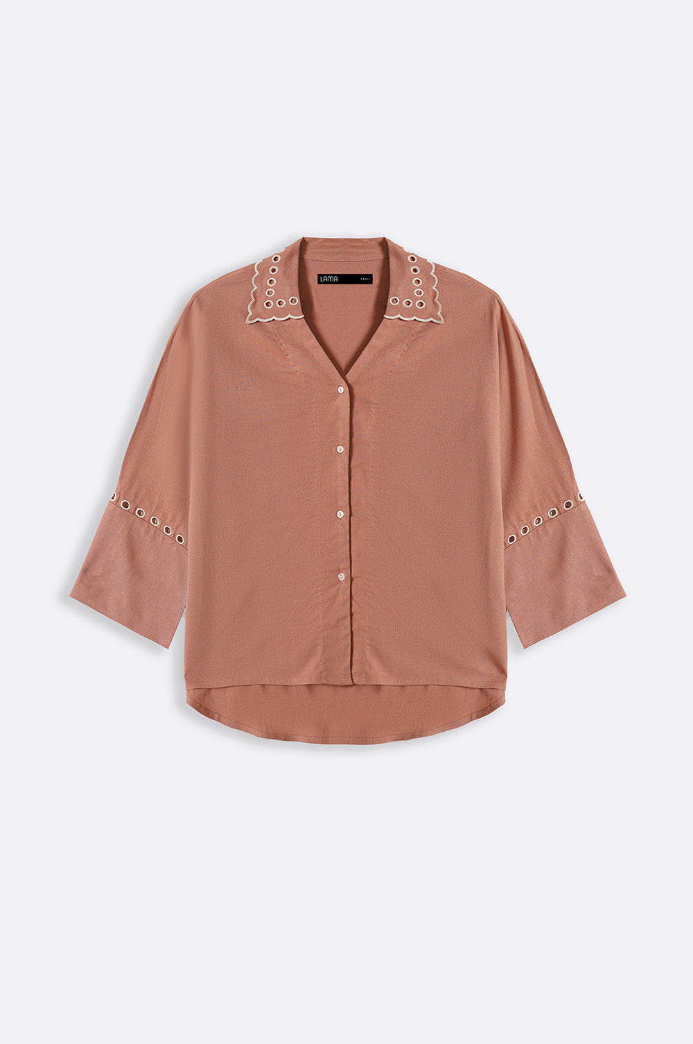 ITALIAN CLAY EMBROIDERED OPEN WORK BUTTON DOWN SHIRT