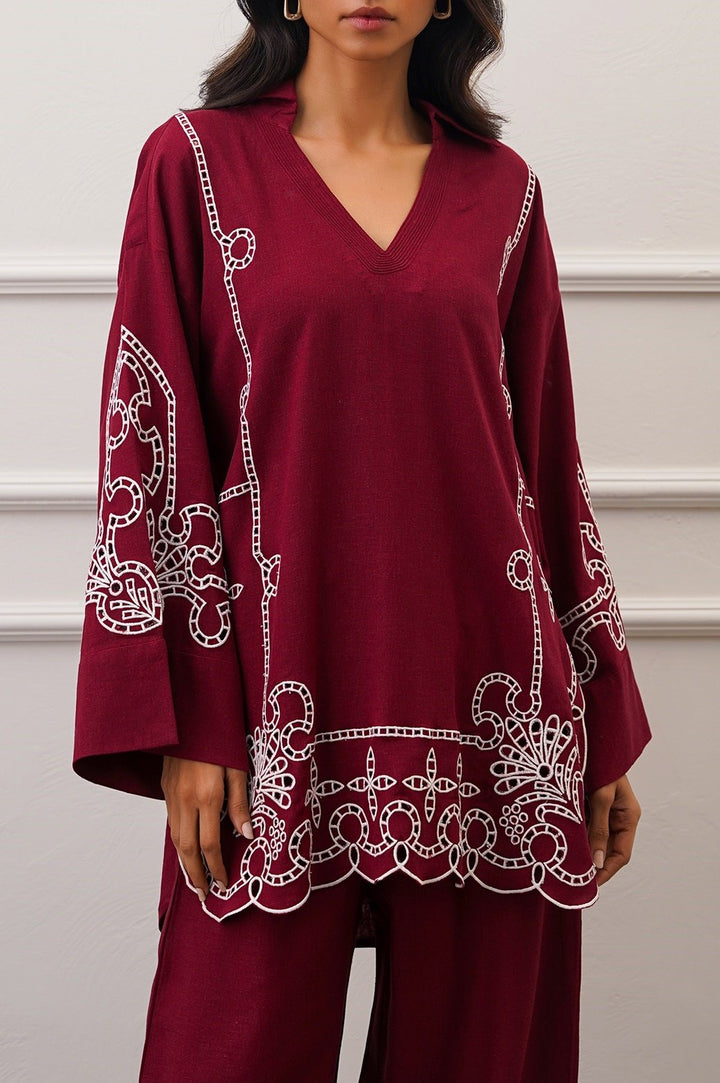 MAROON EMBROIDERED TOP